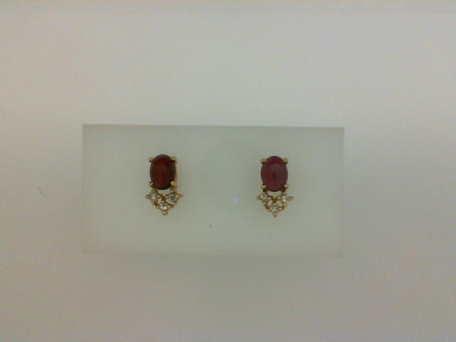 14KT YG RHODLITE GARNET DIA EARRINGS