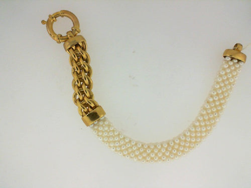 YG HEAVEY LINK W LG SPING RG CLASP W SEED PEARL BRAC